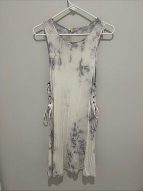 AEO Soft & Sexy Sleeveless Tie-Dye Side Lace-Up T-Shirt Dress - White/Gray